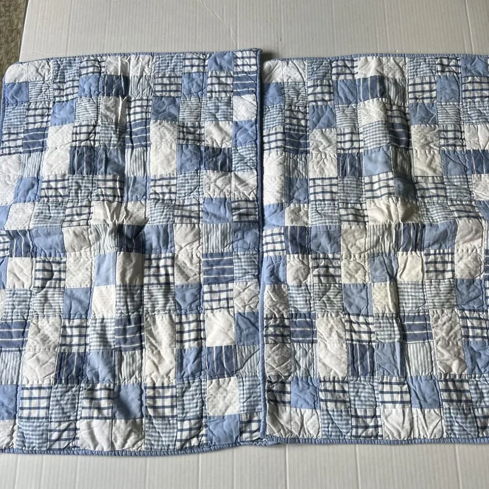 Pottery Barn Kids Blue White Patchwork Plaid Quilt 26x18